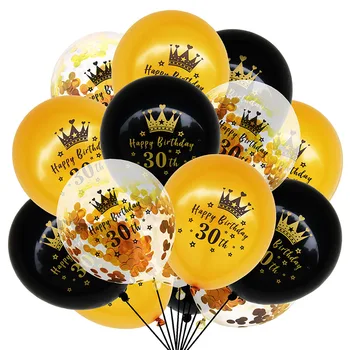 15Pcs Čierne Zlato Latexové Balóny 18 30 40 50 Happy Birthday Party Balóny, Konfety Dospelých Narodeniny Balónikov Dekorácie Dodávky