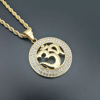 Klasický Hip Hop Hinduizmus Pozlátené Om Symbol Rune Amulet Náhrdelník Prívesok pre Mužov Náboženský Štýl Modlitby Šperky Darček