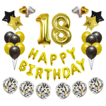 41pcs Číslo 18 Narodeninové Balóny 1 2 3. Happy Birthday 30 Rokov Dekorácie Gold A Black Chlapec Dievča Dodávky 1