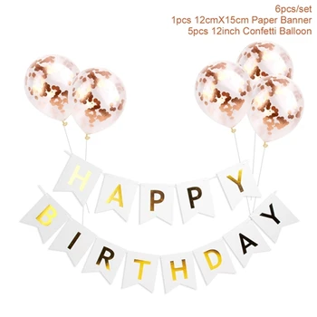 1set Happy Birthday List Zástavy Rose Gold Balóny, Konfety Chlapec Dievča Narodeniny Hélium balón Baby Sprcha Party Láskavosti