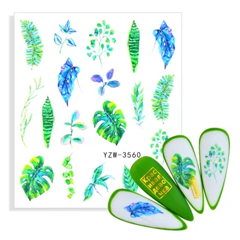 Farebné Zelené Listy Dizajn Vody Nálepky Na Nechty Jar Atrament Kvitnúce Kvety Prenos Jazdcov DIY Manikúra Umelecké Dekorácie