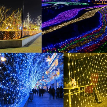 3M x 2 M 200 LED Čistý Svetelný Záves Čistý String Svetlo 1,5 x 1,5 M 96LEDs Vonkajšie Domov Nový rok Vianočné Svetelné dekorácie 220V 110V 4