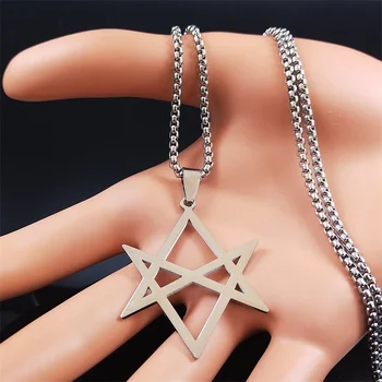 Unicursal Hexagram Nehrdzavejúcej Oceľovej retiazky Náhrdelníky pre Ženy/Mužov Striebornej Farby s Príveskom, Náhrdelník Šperky collier femme N7068S03