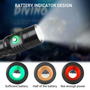 Super Svetlo, 3 Režimy Ourdoor Baterka Indikátor Batérie Vodotesné Svetlo Podmorské Potápanie Svetlo Potápanie LED Ponoriť Baterka 0