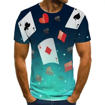 Osobnostný Poker Trend Ulici 3D Tričko Hracie Karty T-shirt Mužov Čierne Tričko Tlač Oblečenie Harajuku Tričko Printed Krátke Sle