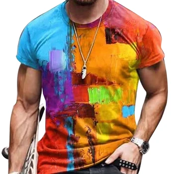 Pánske Vintage Príliš Krátky Rukáv T Košele 2021 Lete Harajuku Etnický Štýl 3D Tlač O Muchárik Grafické T-Shirt Mužov Oblečenie