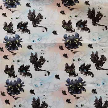 Cartoon Draci Bavlnenej Tkaniny na Dievča Oblečenie Hometextile Vankúš Batohy Opony DIY-BL055 105 cm Šírka