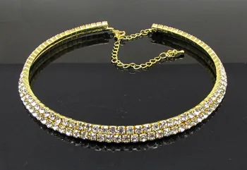 2-Riadok Diamante Crystal Drahokamu Náhrdelník Choker Večer Svadobné Party Príslušenstvo Šperky pre Ženy