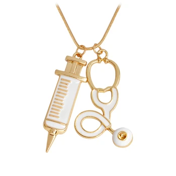 Ruanme geometrické prívesky creative móde a osobnosť striekačku náhrdelník s stetoskop sveter reťazca náhrdelník ženy zdobia