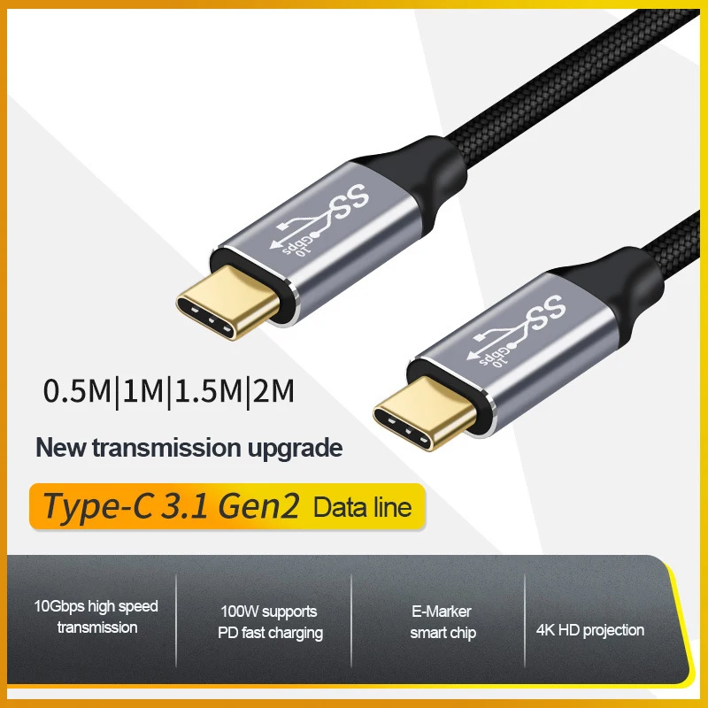 1pcs USB 3.1 Typu C Dátový Kábel 5A 100 W PD Rýchle Nabitie 4K HD Premietacie 10Gbps Údaje Linka Pre Macbook Pro Rýchle Kábel Kábel 0