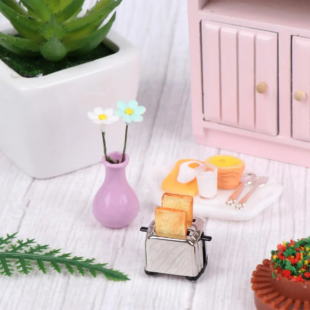 1Set domček pre bábiky Simulácia Mini Kuchyňa Scény Jedlo Dekorácie Raňajky Predstierať, že Hrať Mlieko Vajcia Model Chlieb Stroj S Toast 0