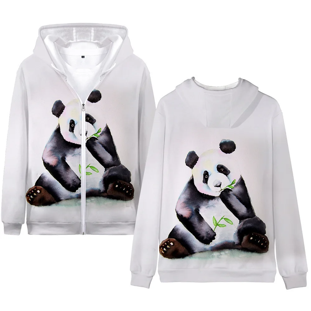 2021 hot-predaj hot-predaj trendy bežné 3d digitálna tlač cartoon panda dospelých detí zips s kapucňou mikiny 0