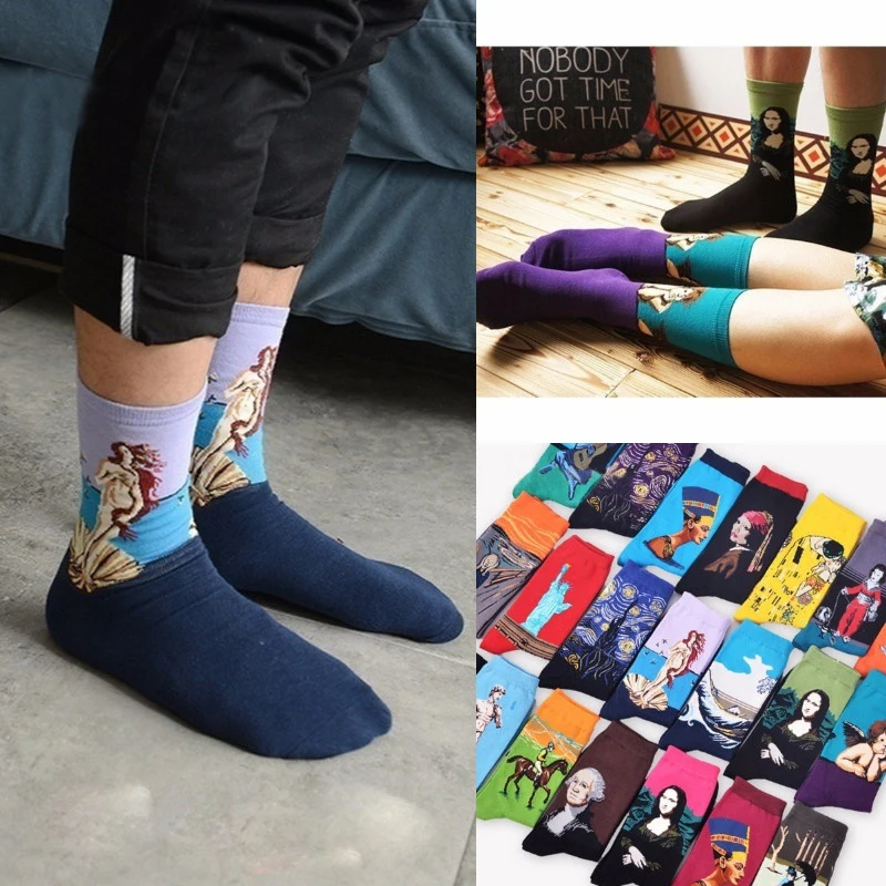3D Retro Umenie ponožky Ženy Muži Zábavné Novosti, Hviezdna Noc Vintage Trubice šťastný Ponožky Pre Ženy Dlho Bavlna van gogh novosti ponožky