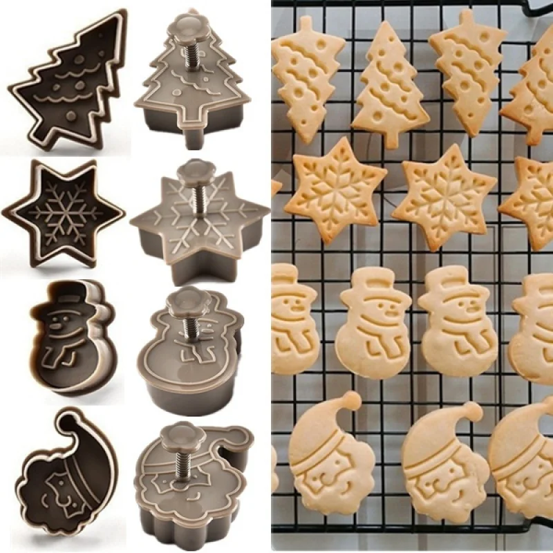 4Pcs/set 3D Troch-dimenzionální Vianočné Sušienky Formy DIY Plastové Cookies Pečenie Formy Snowflake Snehuliak Santa Claus Strom