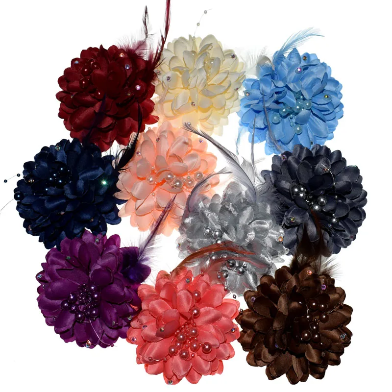 9.0 cm Pierko kvety veľké umelé tkaniny s drahokamu kvet pre šitie odevov klobúk dekorácie