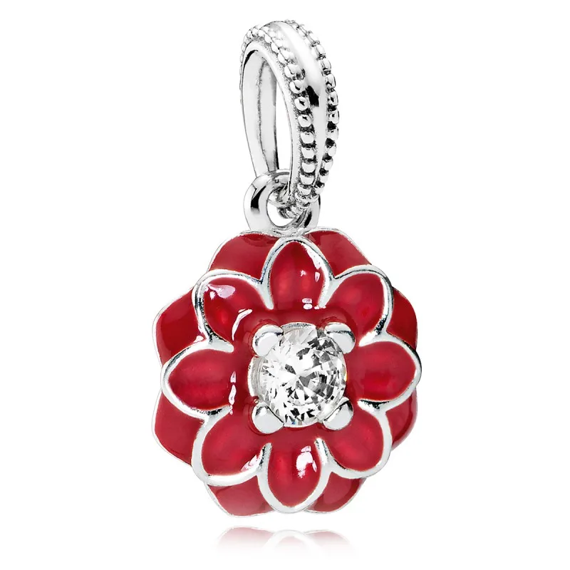 925 Sterling Silver Oriental Bloom Visieť Kúzlo Perličiek s Červeným Smaltom sa Hodí pre Všetky Európske Šperky Pandora Náramky, Náhrdelníky