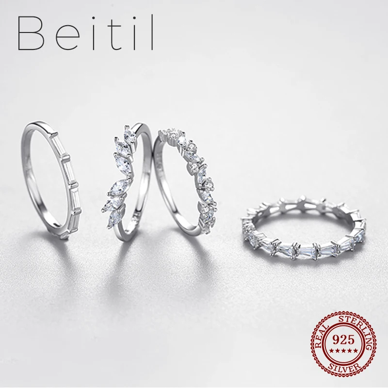 Beitil Reálne 925 Sterling Silver Šumivé CZ Kúzlo Prst Prsteň Pre Ženy Šumivé Módne Nepravidelný Dizajn Jemné Šperky