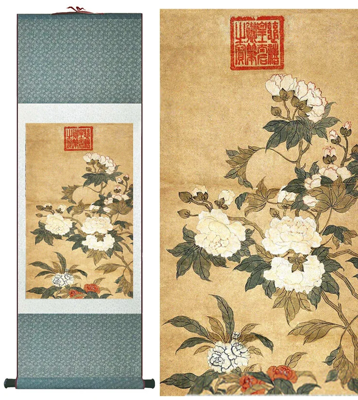 Biela Pivónia kvet maľovanie tradičné kvetinové maľovanie Čínsky kvet obrázok V umývanie paintingPrinted maľovanie 0