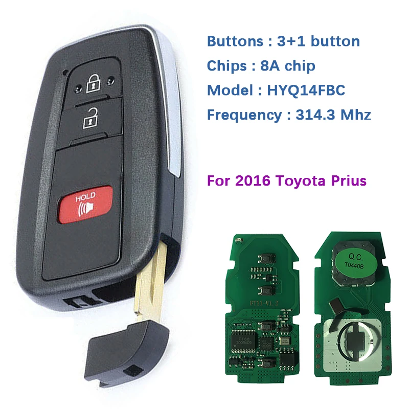 CN007191 Aftermarket 3 Tlačidlo Smart Auto Tlačidlo 314.3 Mhz Pre Toyota Prius 2016 Diaľkové Keyless Entry 8A Čip FCCID 3B - HYQ14FBC -0351