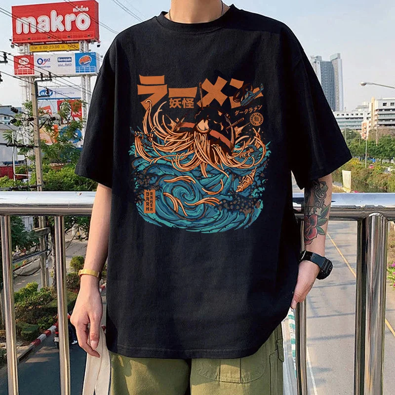 Daruma to Ramen Tlač Mužov Vtipné Tričko Japonský Ramen Boj Kaiju Anime Krátke-sleev Letné Módy Hip-hop Topy Hombre Camisetas 0