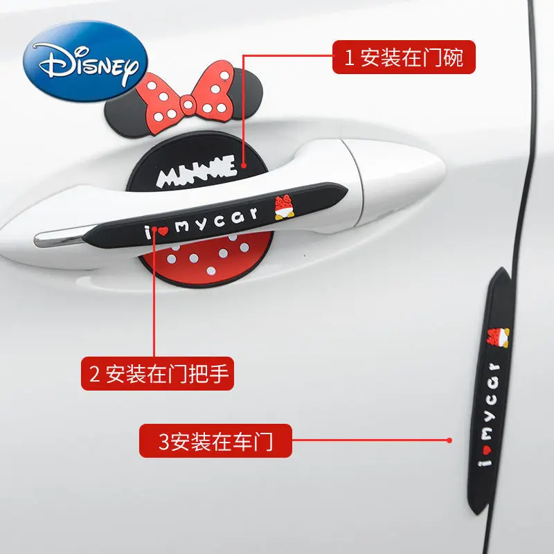 Disney Mickey Mouse, Minnie Auto Rukoväť Dverí Misy Nálepky Dvere Auta Anti-kolízie Anti-scratch Roztomilý Auto Dekorácie-Nálepky 0
