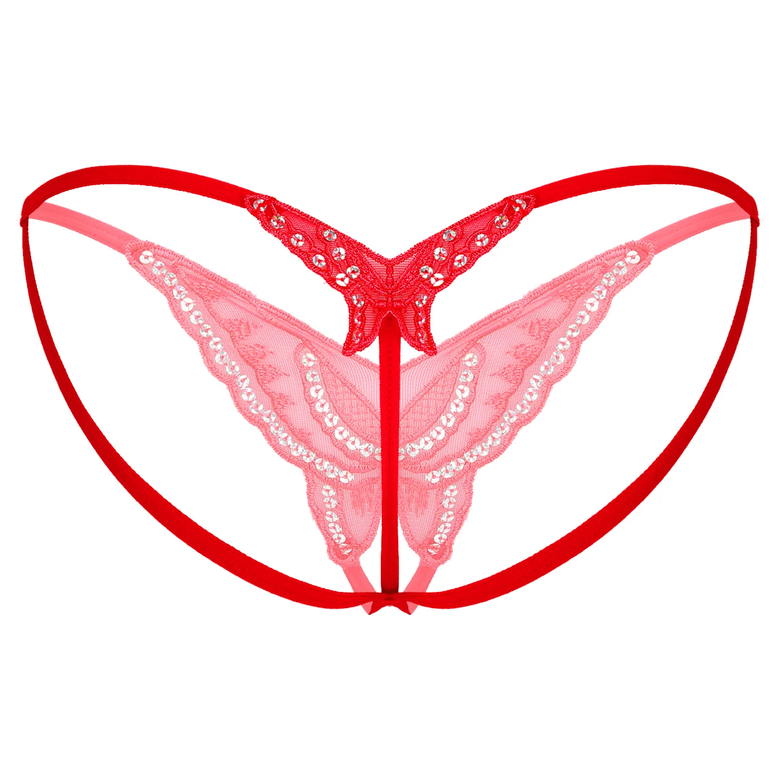Dámske Sequined Motýľ Nohavičky, Sexy Spodná Bielizeň Čipky Crotchless Spodky S Nízkym Pásom Otvoriť Zadok Tangá Mäkké Priedušné Spodné Prádlo