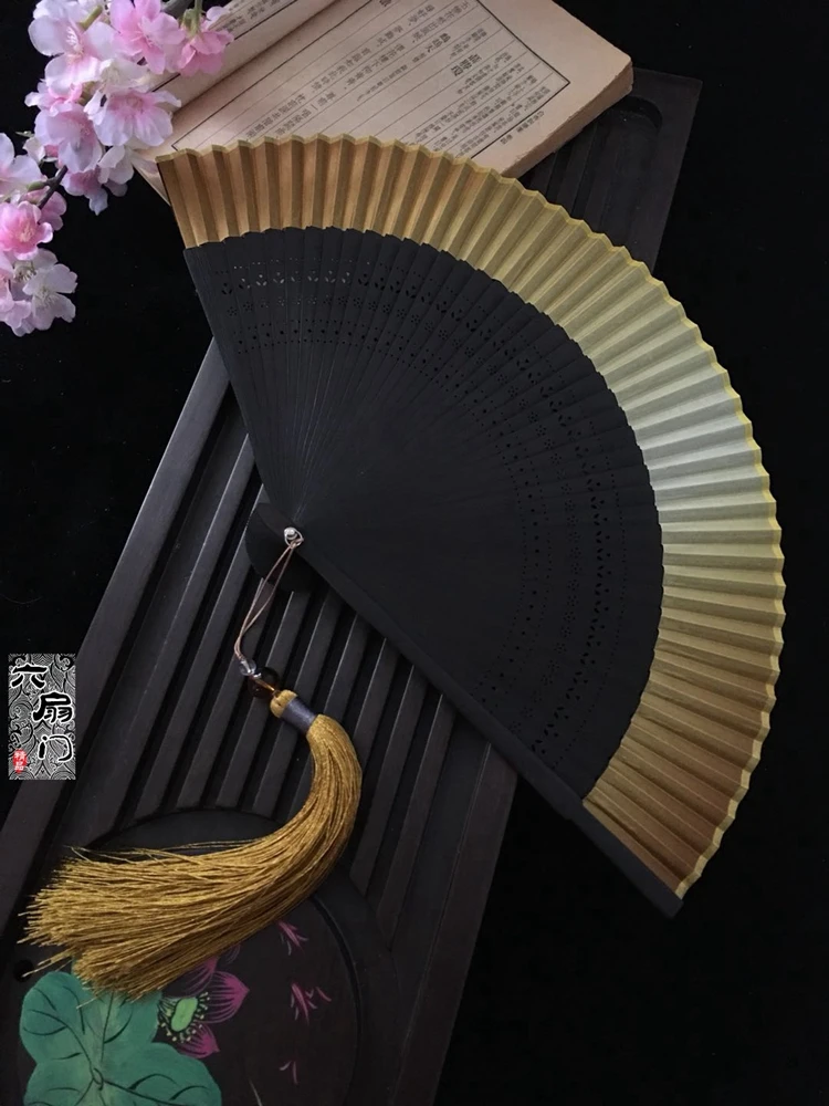 Edo Japonský Štýl Japonský Štýl Skladania Ventilátor Kimono Ventilátor Reálne Hodváb Fanynka Malý Kvet Vyrezávané Gradient Prázdne Ventilátor Zlatý