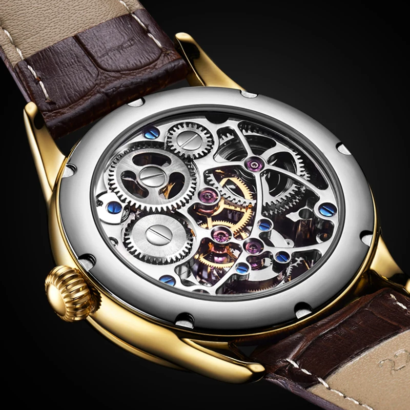 GIV Classic Gold Tourbillon Muži Mechanické náramkové hodinky Vodotesné Zlaté Hodinky Sapphire Hodinky pre Mužov Luxusné reloj hombre