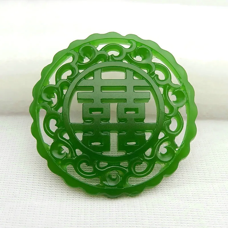 Green Jade Prívesok Náhrdelník Prírodné Smiať, Šperky, Módne obojstranné Duté Vyrezávané Kúzlo Amulet Darčeky pre Ženy Muži