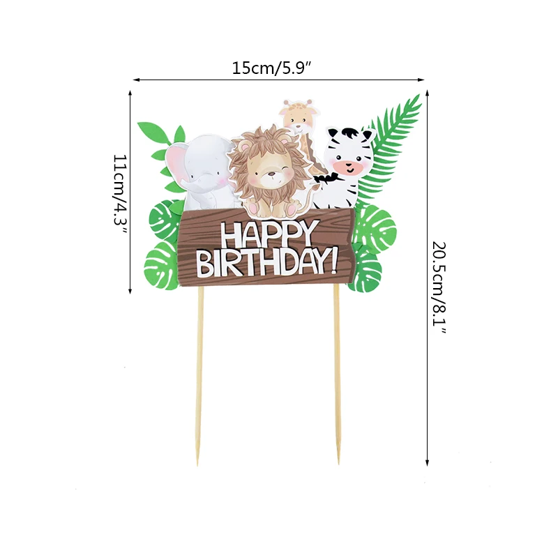 Happy Birthday Cake Vňaťou Jungle Safari Zvieratá Cake Decor Žirafa, Lev Tortu Deň Detí Happy Birthday Boy Girl Party Decor 0