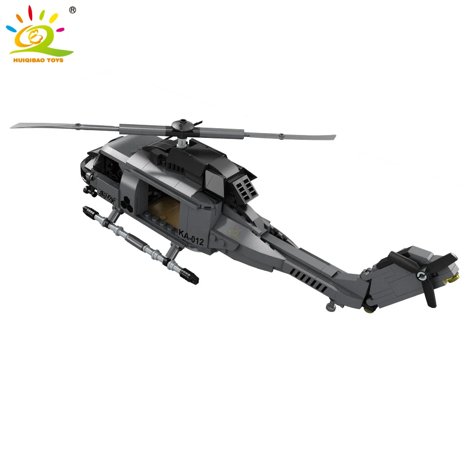 HUIQIBAO Vojenské 425PCS Dopravcu Vrtuľník Model stavebným Mesto SWAT Policajné Lietadlo Armády Fighter Stavebné Tehly Hračky