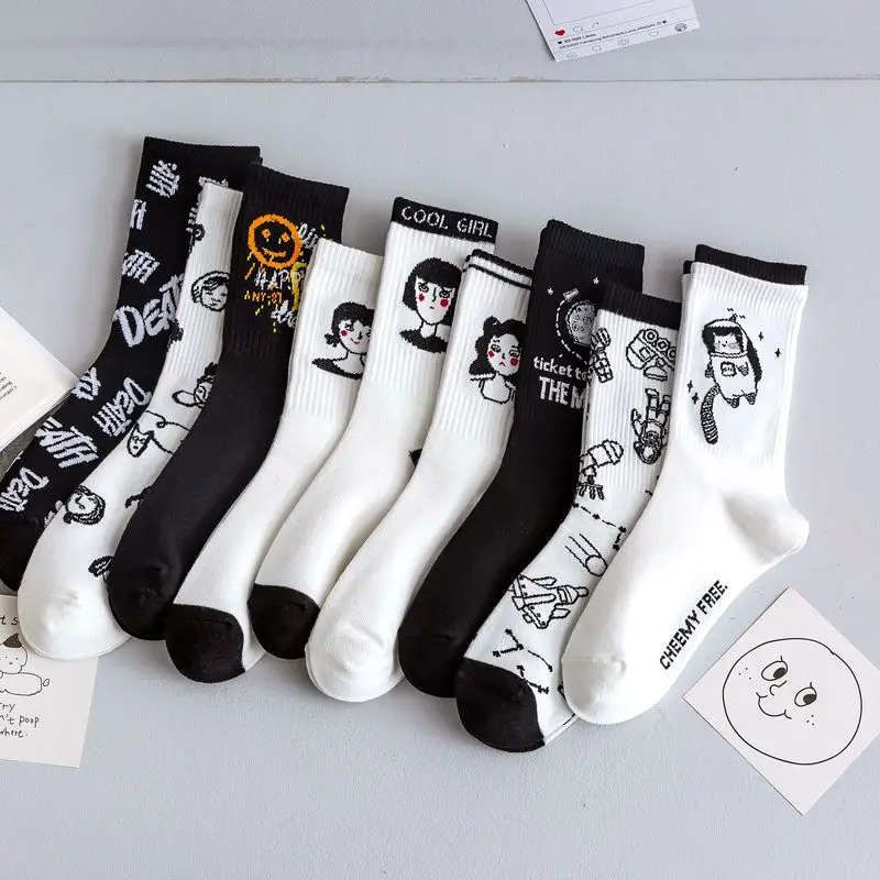 Instime 2020 Nové Jeseň Čierne a Biele Športové Ženy Ponožky Bavlna Roztomilý Zimné Ponožky Ženy Kawaii