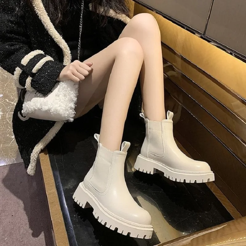 Jeseň Zima Ženy Chelsea Topánky, Členkové Topánky 2021 Platformu Biele Členkové Topánky Srsť Krátka Robustný Punk Gotický Topánky Botas Mujers