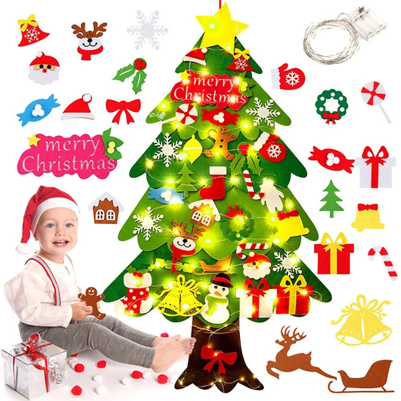 Kreatívne Deti urob si sám Cítil Vianočný Stromček Veselé Vianočné Dekorácie Pre Domov Stene Visí Umelé Nový Rok Domáce Dekorácie