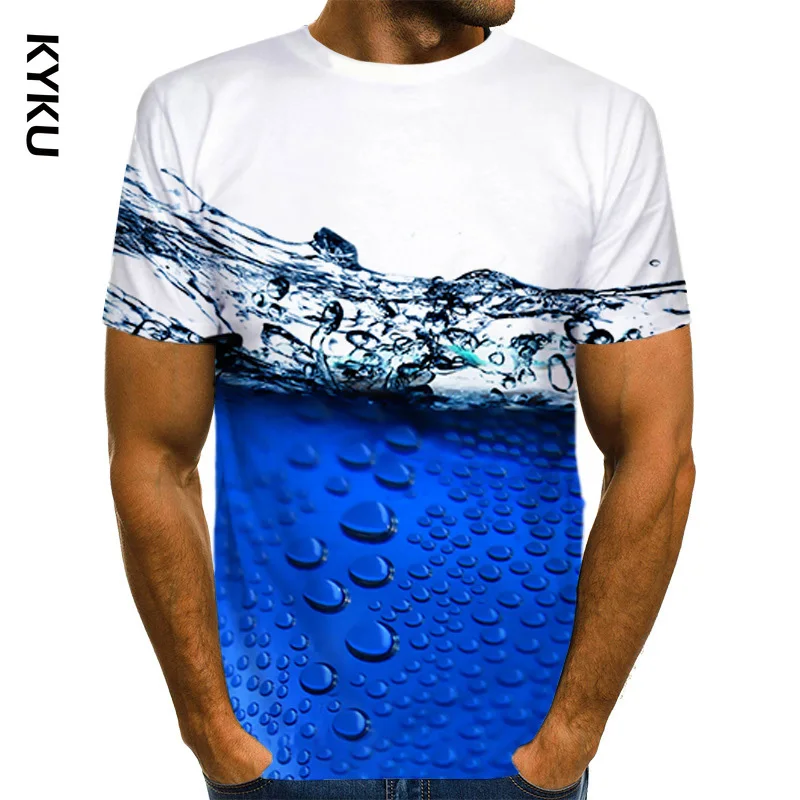 KYKU Mimo Bielej a modrej vody T shirt pánske Zábavnej 3D T-shirt Vytlačené Unisex Topy Nové Harajuku Krátky Rukáv Tshirts Mužov