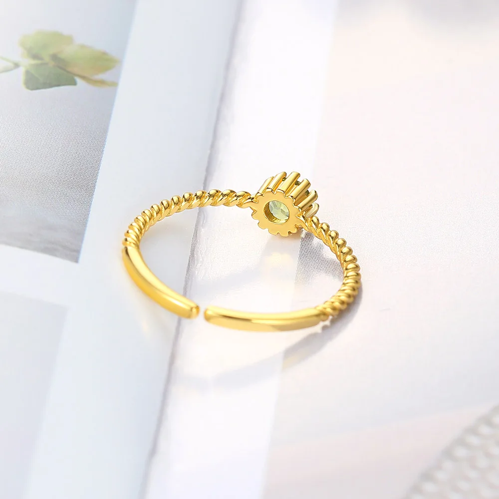 LAMOON 925 Strieborný Prsteň Pre Ženy Prírodné Peridot Drahokam 14K Zlata Plátovaného Jemné Šperky Twist kórejský Krúžok Šťastie Kameň Bijou RI121 0