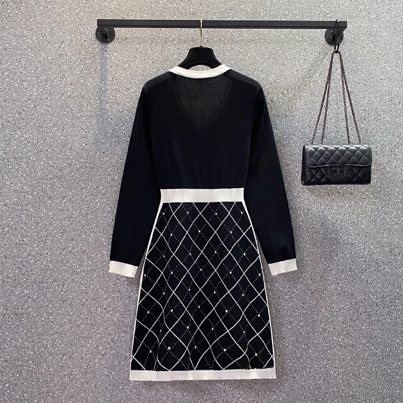 Malé Vôňa Vintage Pletený Sveter Šaty Žien Luk Tlačidlá Mini Šaty Jeseň Zimné Móda Bežné Čierne Rúcho Femme Vestidos 0
