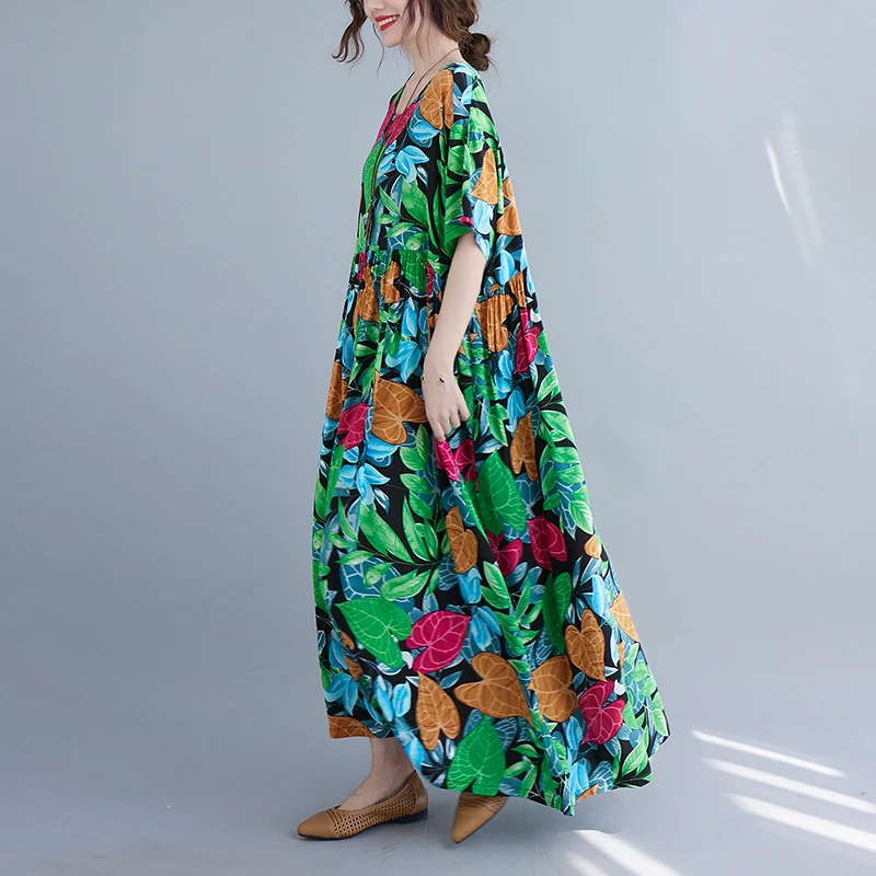 Nadrozmerné Lete Bavlna Kvetinové Šaty pre Ženy Kórea Štýl Dlho Mujer Femme Plážové Šaty Žena, Nové Módne Dámske Šaty 2021