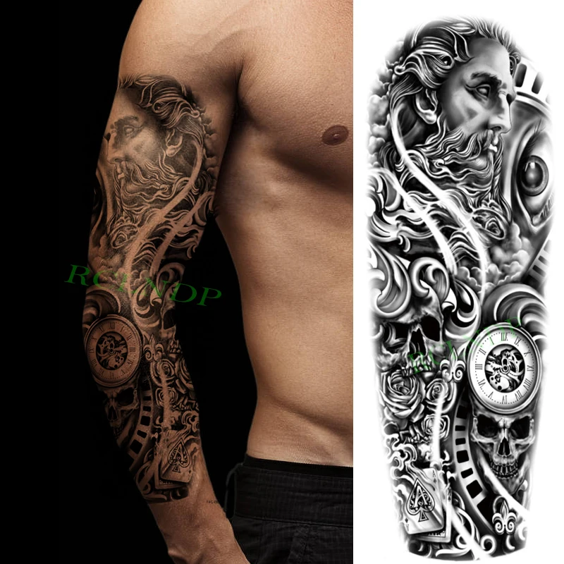 Nepremokavé Dočasné Tetovanie Nálepky oko hodiny vták Pagoda plný rameno veľká veľkosť falošné tatto flash tetovanie rukáv tato pre mužov, ženy 0