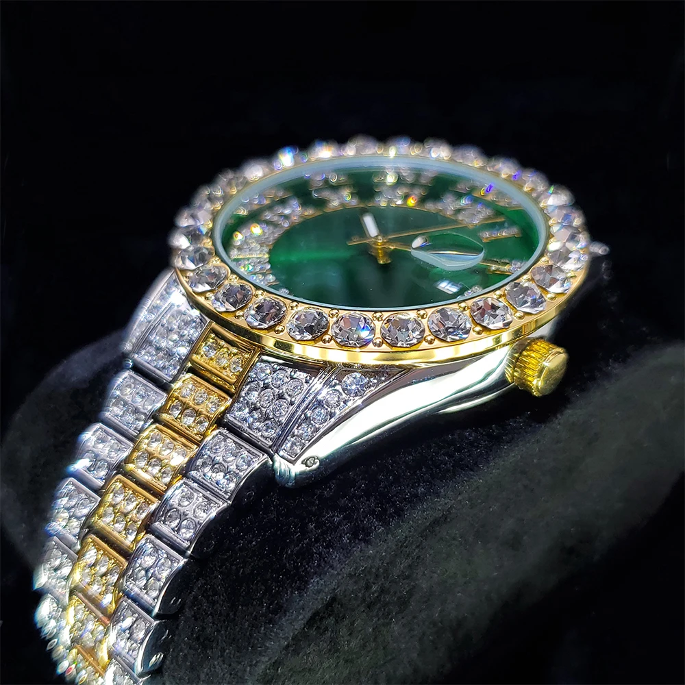 Nový Diamond Fashion Quartz Hodinky Mužov Značky Luxusné Zlaté Hodiny Nehrdzavejúcej Ocele Sledovať Mužov Zlato Zelené Pánske Hodinky Reloj Hombre