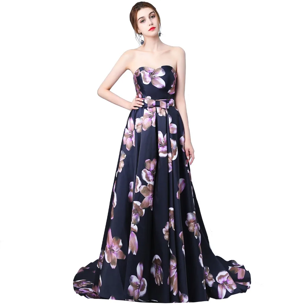 Nový Dizajn Kvetinový Vzor, Elegantné Večerné Šaty Bez Ramienok Sweep Vlak Princezná Plesové Šaty Formálne Party Šaty Dlhé