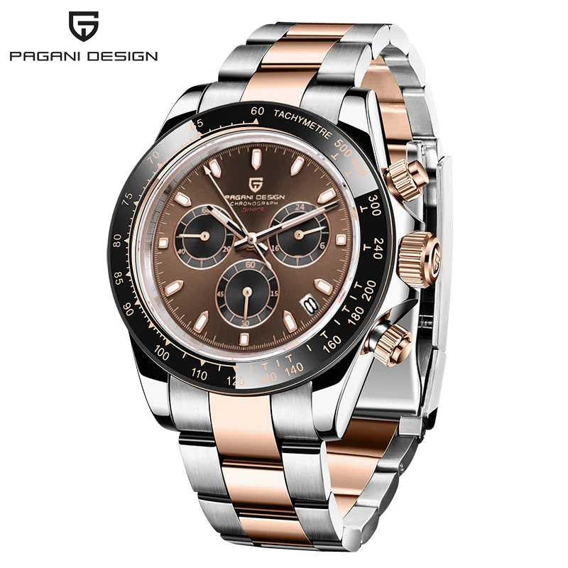 PAGANI DIZAJN Čokoláda Športové Náramkové hodinky chronograf Luxusné Quartz hodinky pre mužov, 100M Vodotesné VK63 Automatický dátum sledovať mužov 0