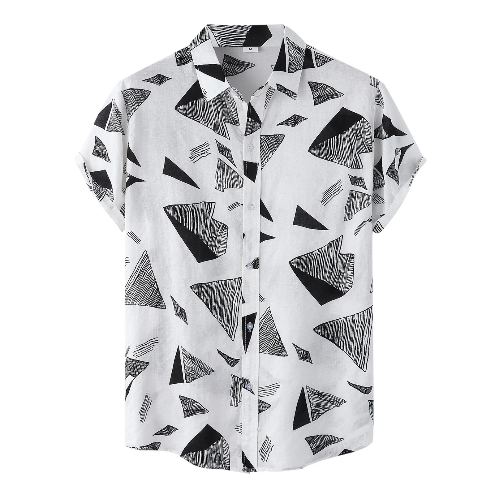 Pánske Bežné Geometrické Vytlačené Tričko Krátky Rukáv Singel svojim Zase dole Golier Košele Muž Košieľka Homme Camisas De Hombre