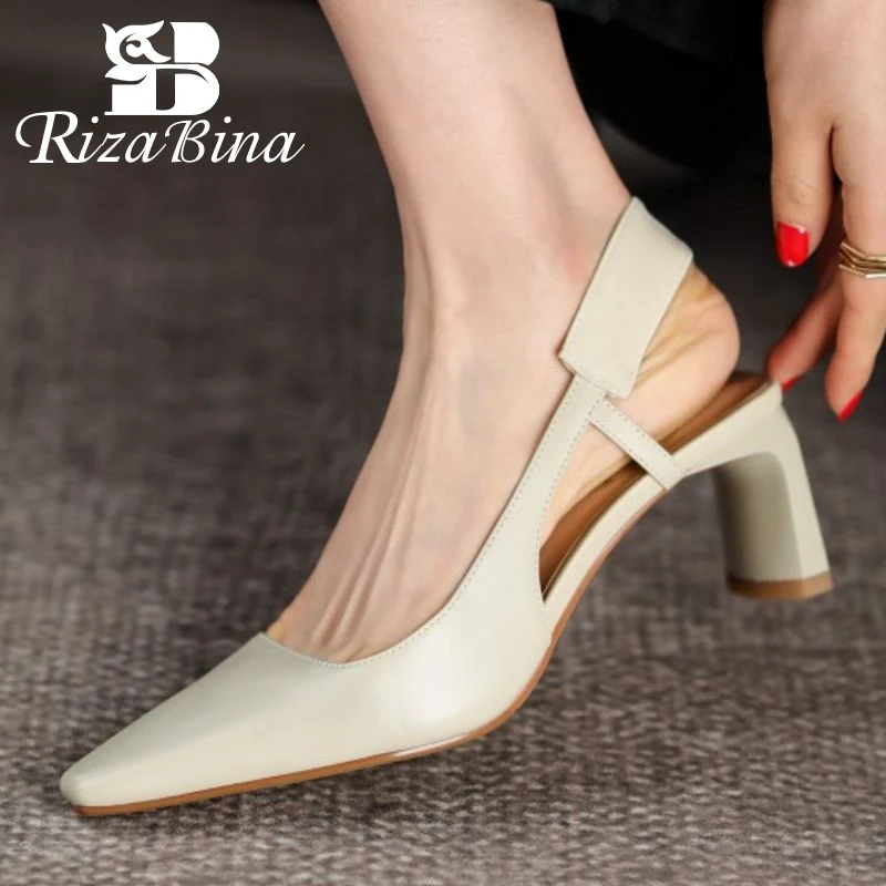 RIZABINA Nové Originálne Kožené Sandále Pre Ženy Topánky Sklzu Na Slingback Hrubé Podpätky Letné Módne Dámy Obuv Veľkosť 34-39 0