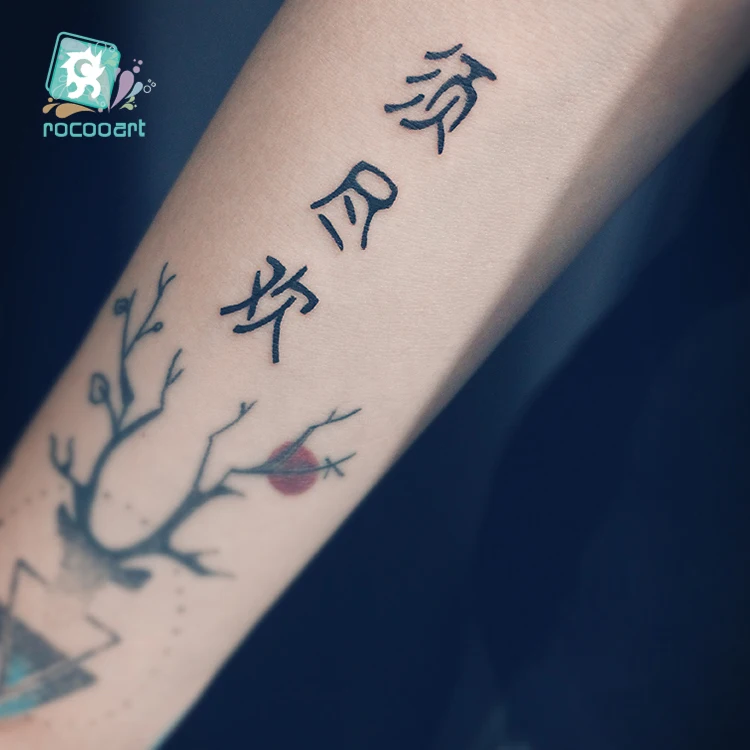 Rocooart Anglické Slová Black Tattoo Čínske Písmená Falošné Tetovanie Ruky Taty Tatouage Body Art Nepremokavé Dočasné Tetovanie Nálepky 0