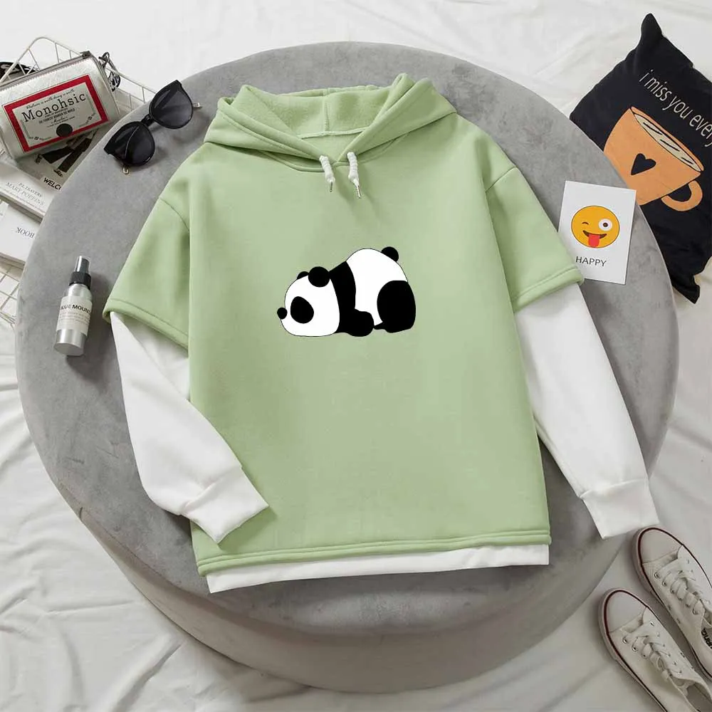 Roztomilá Panda Spí Tlač 2021 Nové dámske Mikiny Teplé Ročníka, Pulóvre pre Ženy Móda kórejský Nadrozmerné Hoodie Žena 0