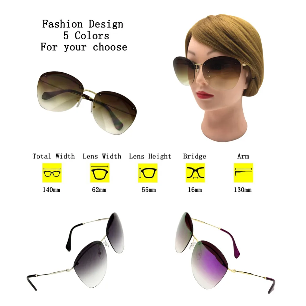 Slnečné okuliare Ženy Vonkajšie Cestovné Unisex bez obrúčok Oválne Slnečné Okuliare Dámy Mužov Jazdy Denné Nosenie UV400 Hot Predaj