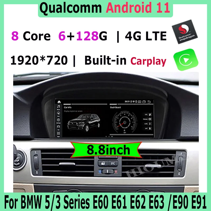 Snapdragon 6+128G Android 11 Car Multimedia Player, GPS Rádia pre BMW série 5 E60 E61, E62 E63 radu 3 E90 E91 CCC/CIC carplay