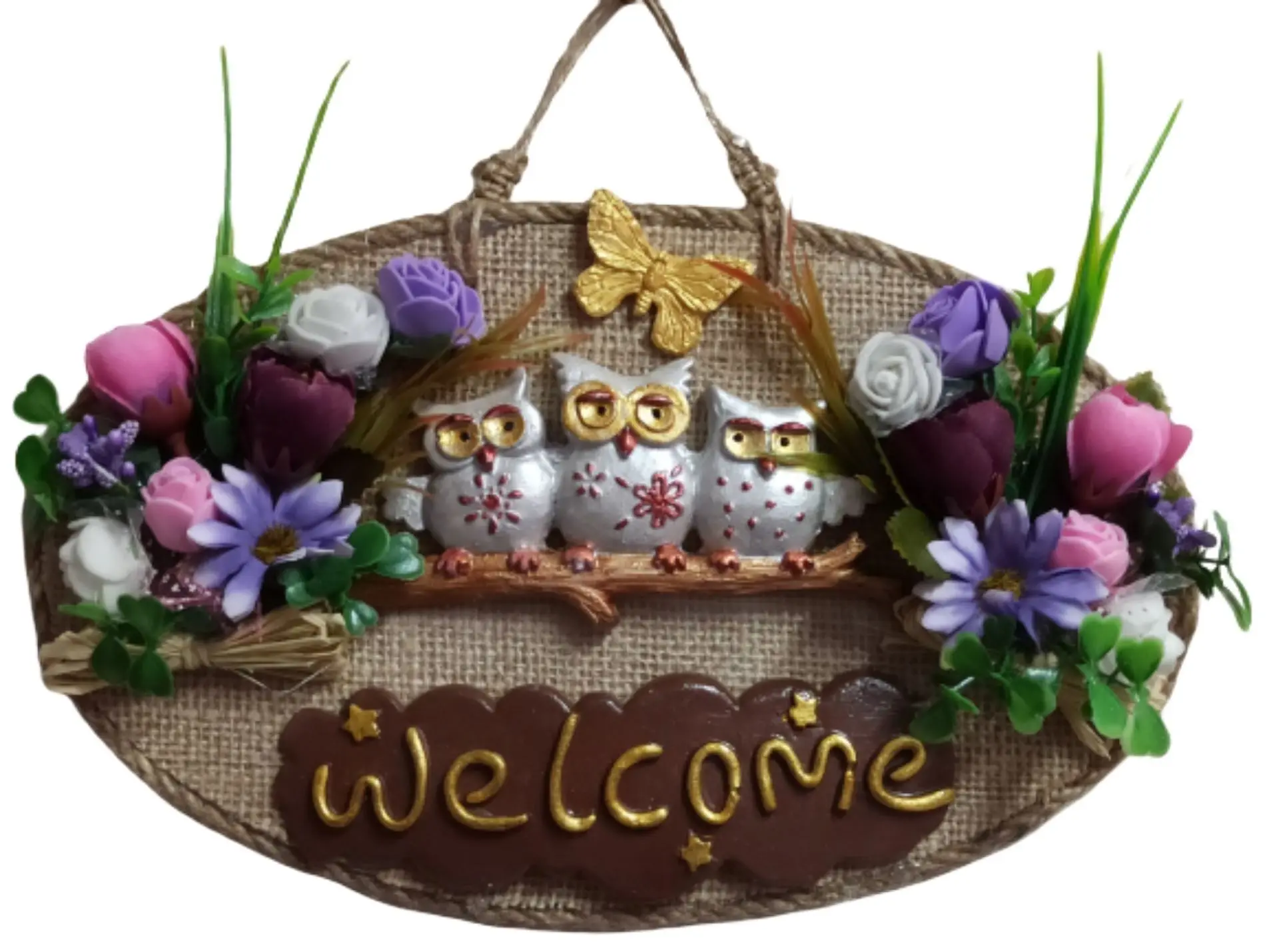 Sova Rodiny 'Welcome' Lettered Dvere Ornament Dekorácie