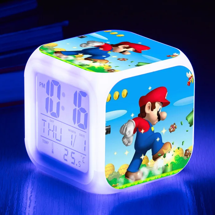 Super Mario LED Farebné Farby-zmena Budík Študent Detí, Darček k Narodeninám Tvorivé Malé Budík Rodina Spálne